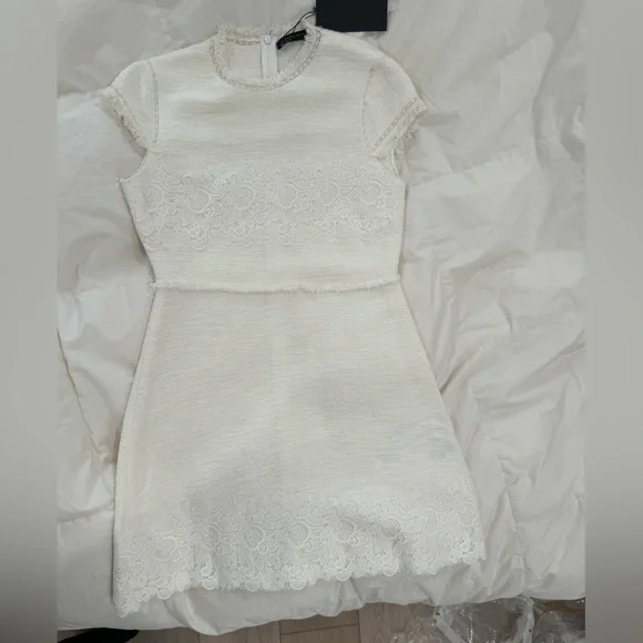 ZARA NWT White embroidered tweed mini dress | Size M - Picture 11 of 12